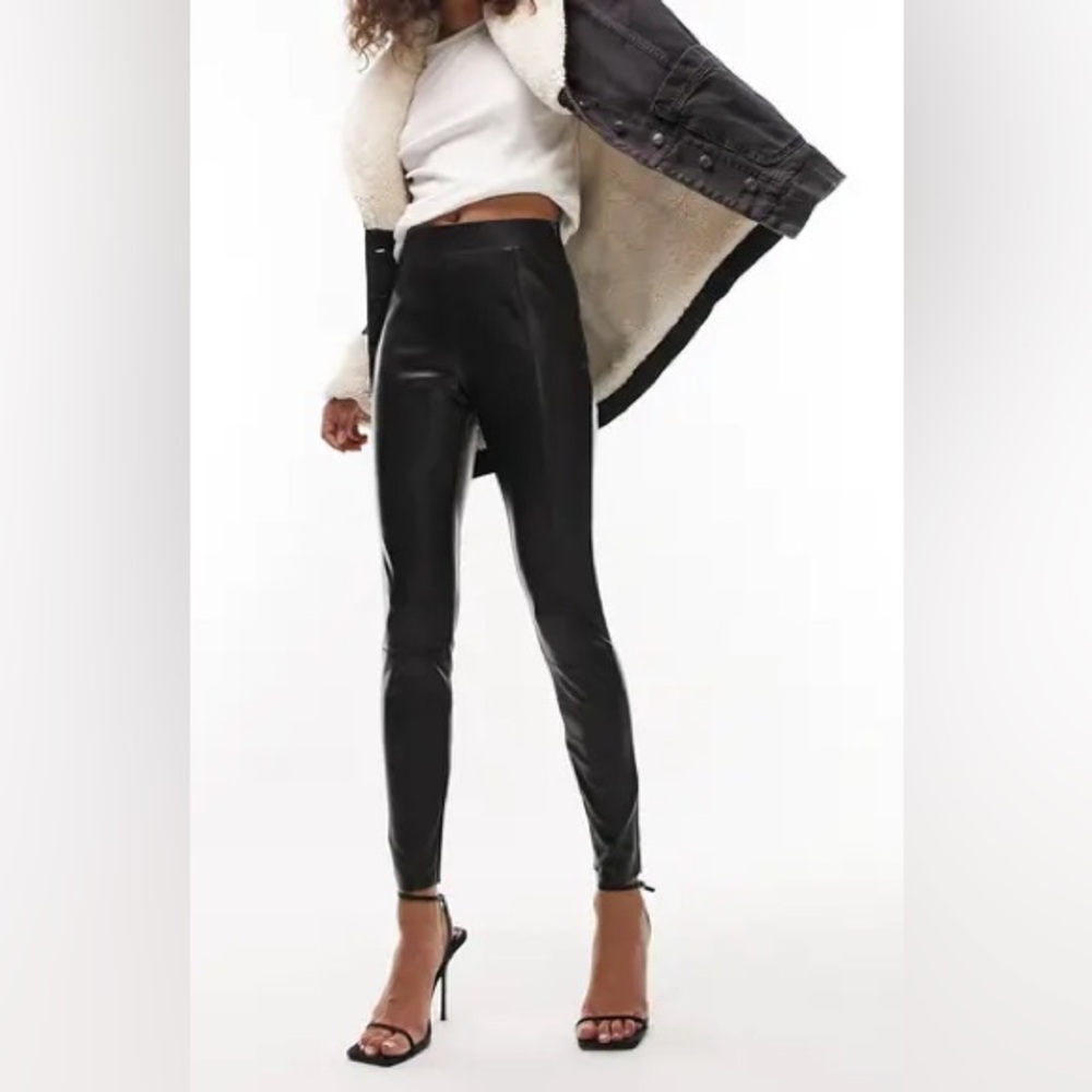 Topshop Black Faux Leather Modern Pants